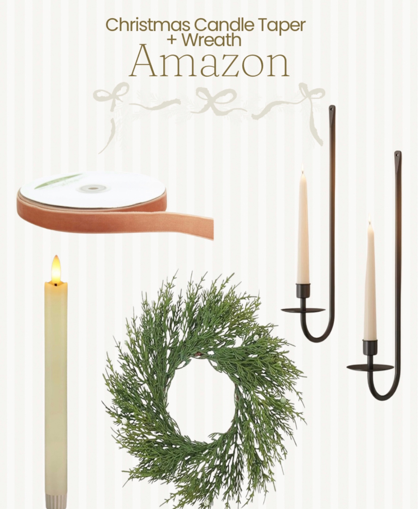 Festive candle wall taper holder with mini wreath and velvet bow for Christmas. All from Amazon! 

#LTKHome #LTKHoliday #LTKStyleTip