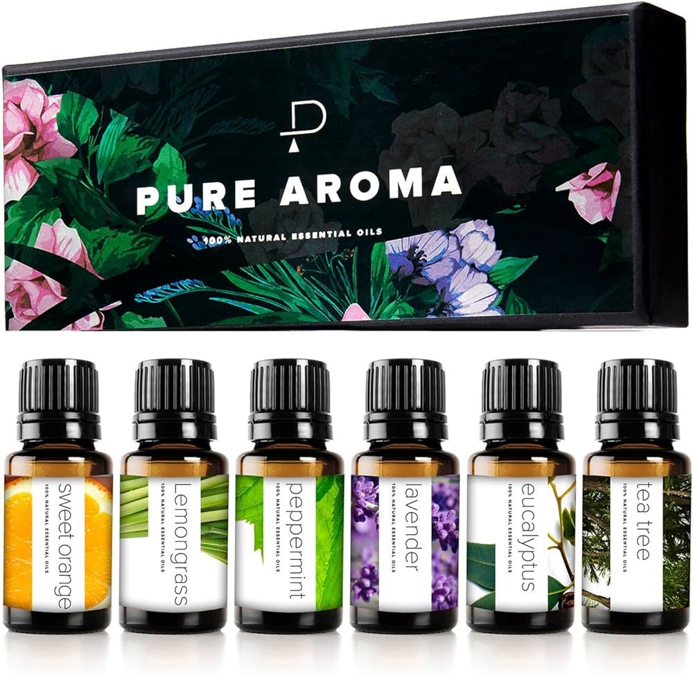 Essential Oils by PURE AROMA 100% Pure Oils kit- Top 6 Aromatherapy Oils Gift Set-6 Pack, 10ML(Eu... | Amazon (US)