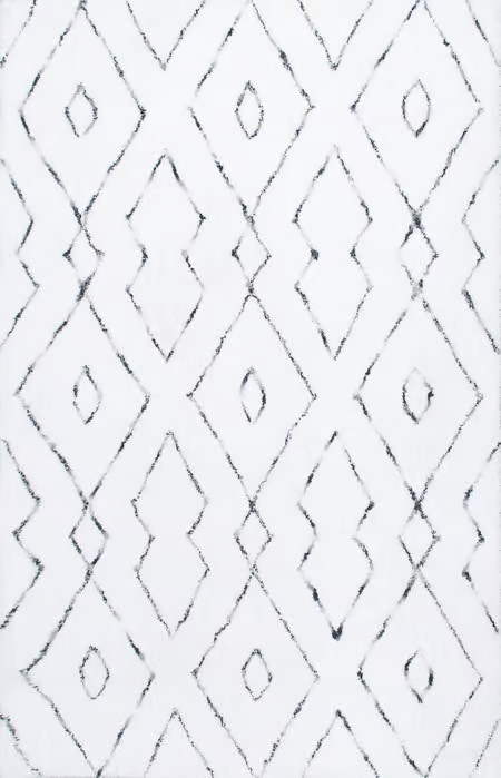 White Double Diamond Lattice Shag 7' 6" x 9' 6" Area Rug | Rugs USA