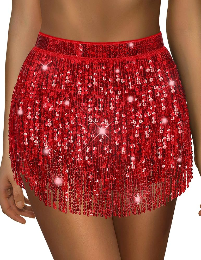 Sequin Skirt Sparkly Skirt Belly Dance Skirt Glitter Skirt Rave Sparkle Skirt Sequin Tassel Skirt... | Amazon (US)