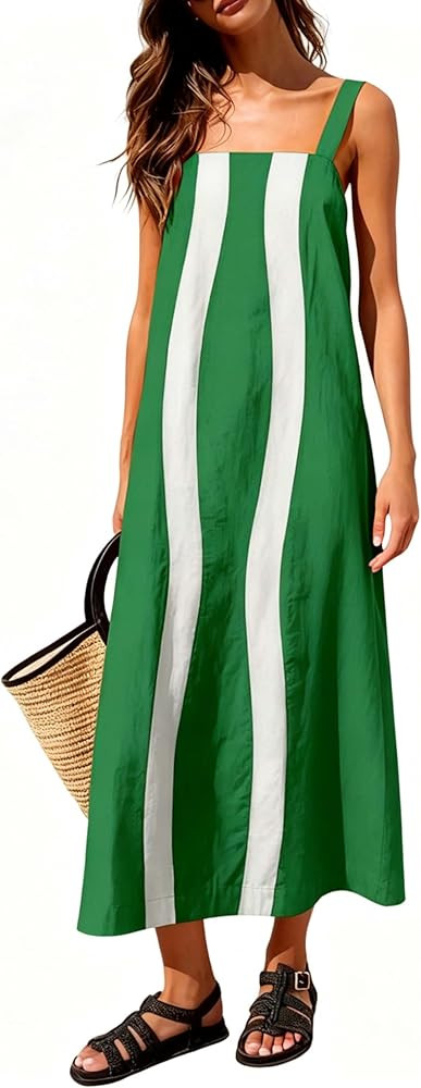 Ailoqing 2026 Women Boho Floral Dress Summer Casual Color Block Maxi Beach Vacation Overall Dress... | Amazon (US)
