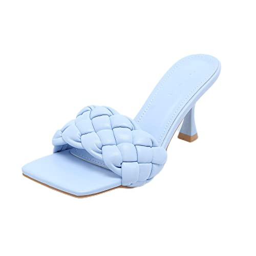 Women’s Braided Heeled Sandals Square Open Toe Woven Mule Stiletto High Heel Slip On Quilted Le... | Amazon (US)