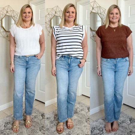 My favorite Maurice’s straight leg jeans are 30% off, under $28! They fit true to size but you can probably go down a size if in between. They have stretch and are very comfy! Summer tops, fit true to size  

#LTKMidsize #LTKOver40 #LTKSaleAlert