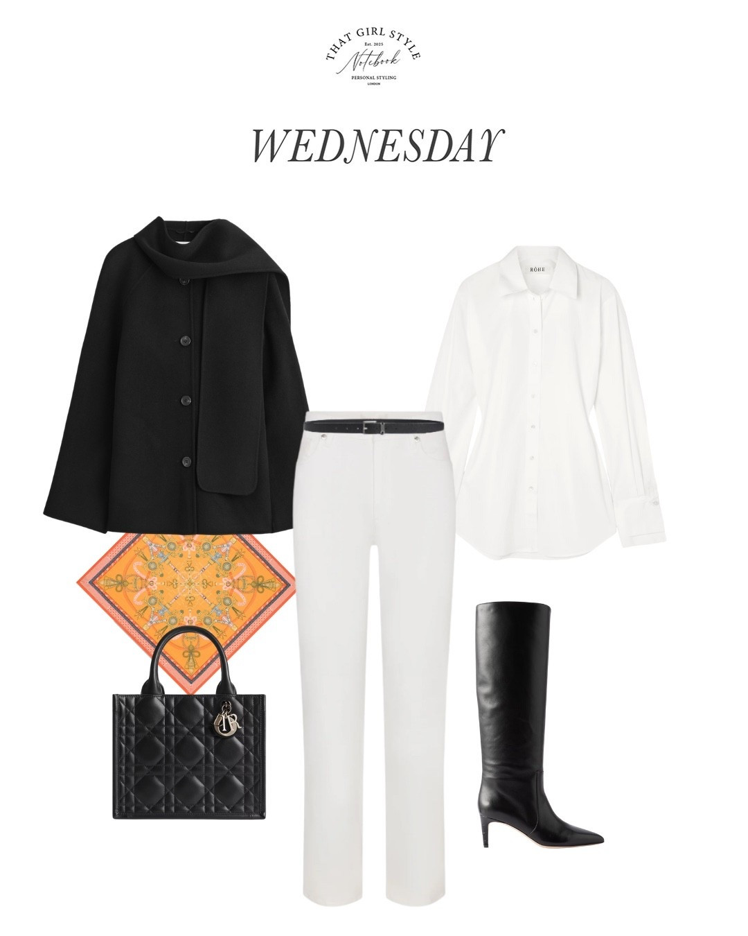 Look 108 | Coat COS, Jeans Frame, Shirt Rôhe, Bag Dior, Boots Paris Texas, Scarf N.Peal

#LTKstyletip #LTKluxury #LTKwinter