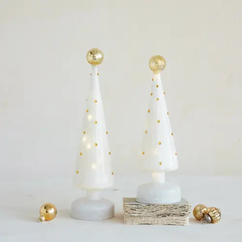 Olive Grove Embossed Mercury Glass Tree with LED in Gold And White at Nordstrom | Nordstrom