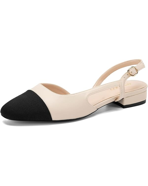 Women Slingback Flats 2.0 Square Toe Two Toned Flats for Women Dress Wedding Party Shoes Low Heel... | Amazon (US)