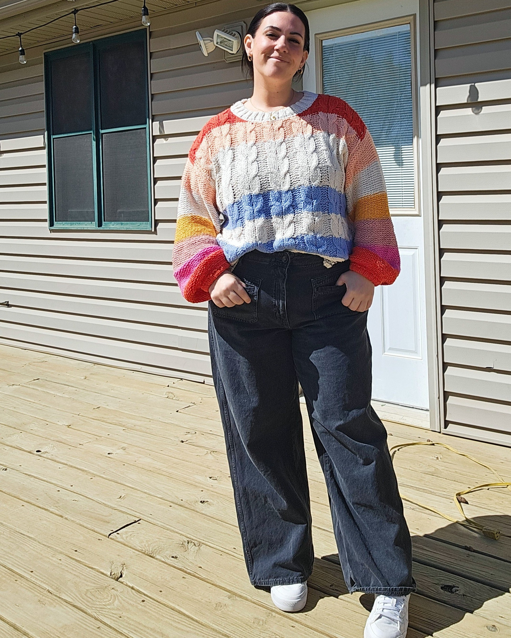 I am here for this light weight spring colored sweater and baggy jeans vibe. Wearing XL in this Kittenish sweater and size 16 in the baggy jeans. 

#LTKMidsize #LTKFindsUnder50 #LTKSaleAlert