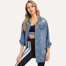 Faded Ripped Denim Jacket | SHEIN