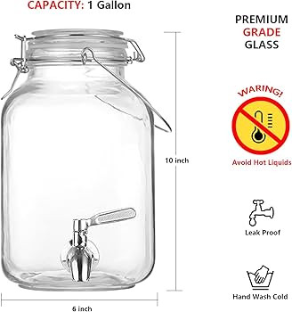 Glass Drink Dispenser for Parties, 1 Gallon Glass Beverage Dispenser with Spigot and handle,Glass... | Amazon (US)