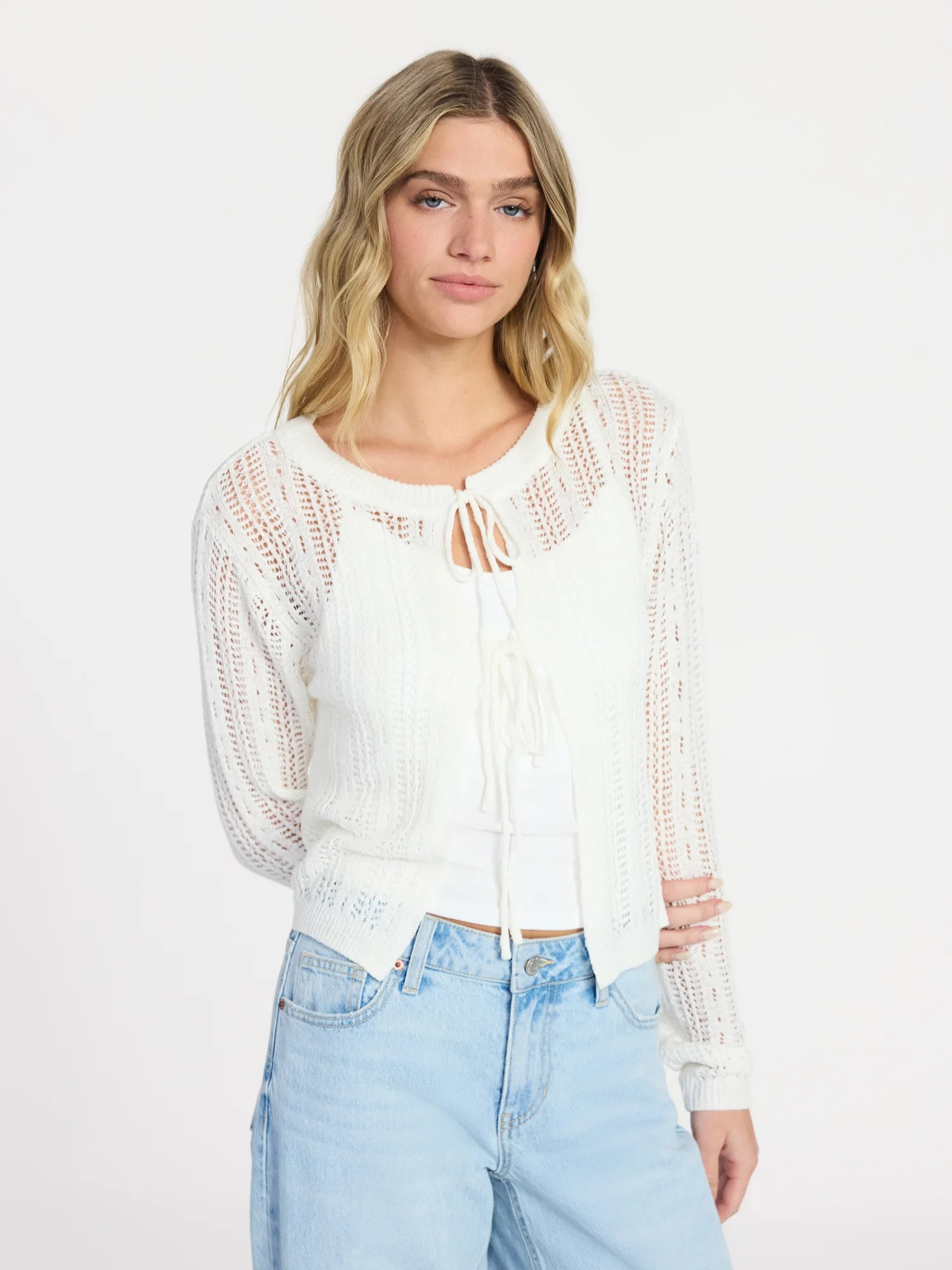 No Boundaries Tie Front Cardigan, Women's XXS-XXL | Walmart (US)