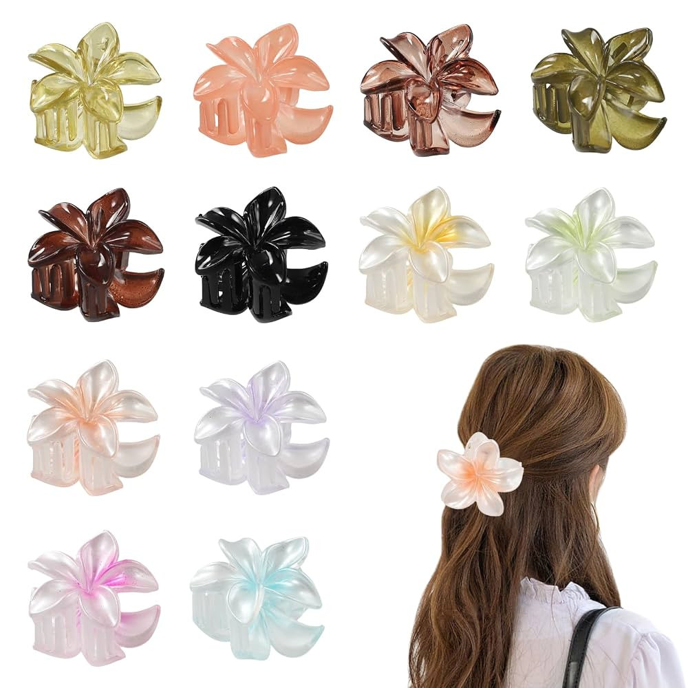 12 PCS Flower Claw Clips, Cute Hawaiian Flower Hair Clips, Strong Fixation, Non Slip Hair Accesso... | Amazon (US)