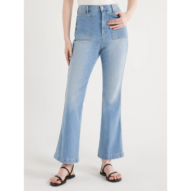 Scoop Women's High Rise Trouser Flare Patch Pocket Jeans, Sizes 0-18 | Walmart (US)
