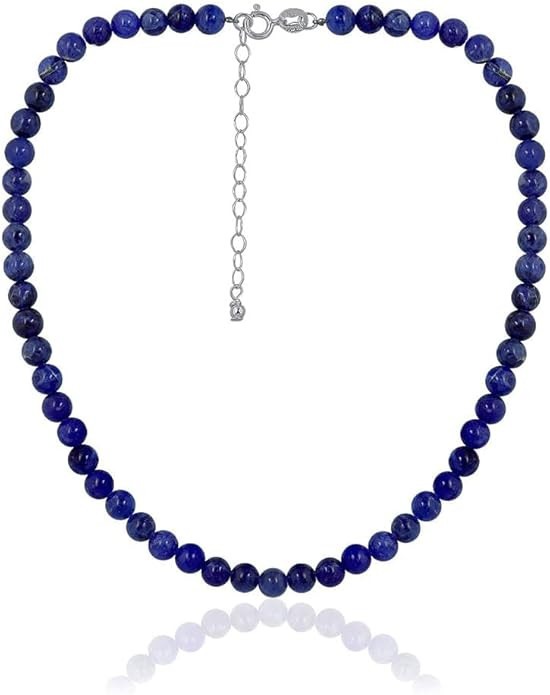 SEA OF ICE Precious Gemstone 6mm Round Beads Necklace 14" Plus 2" Extender with Sterling Silver S... | Amazon (US)