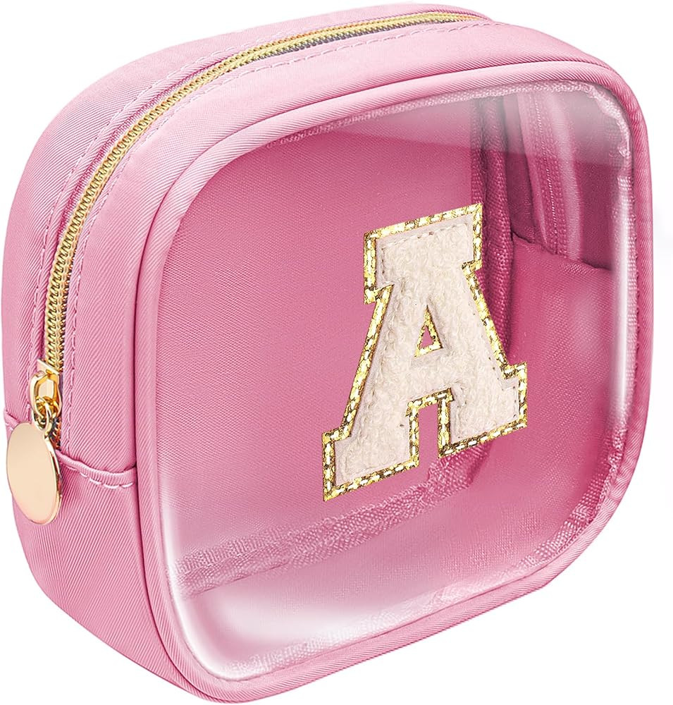Small Personalized Initial Letter Clear Makeup Bag, Nylon Preppy Patch Makeup Bag Chenille Letter... | Amazon (US)