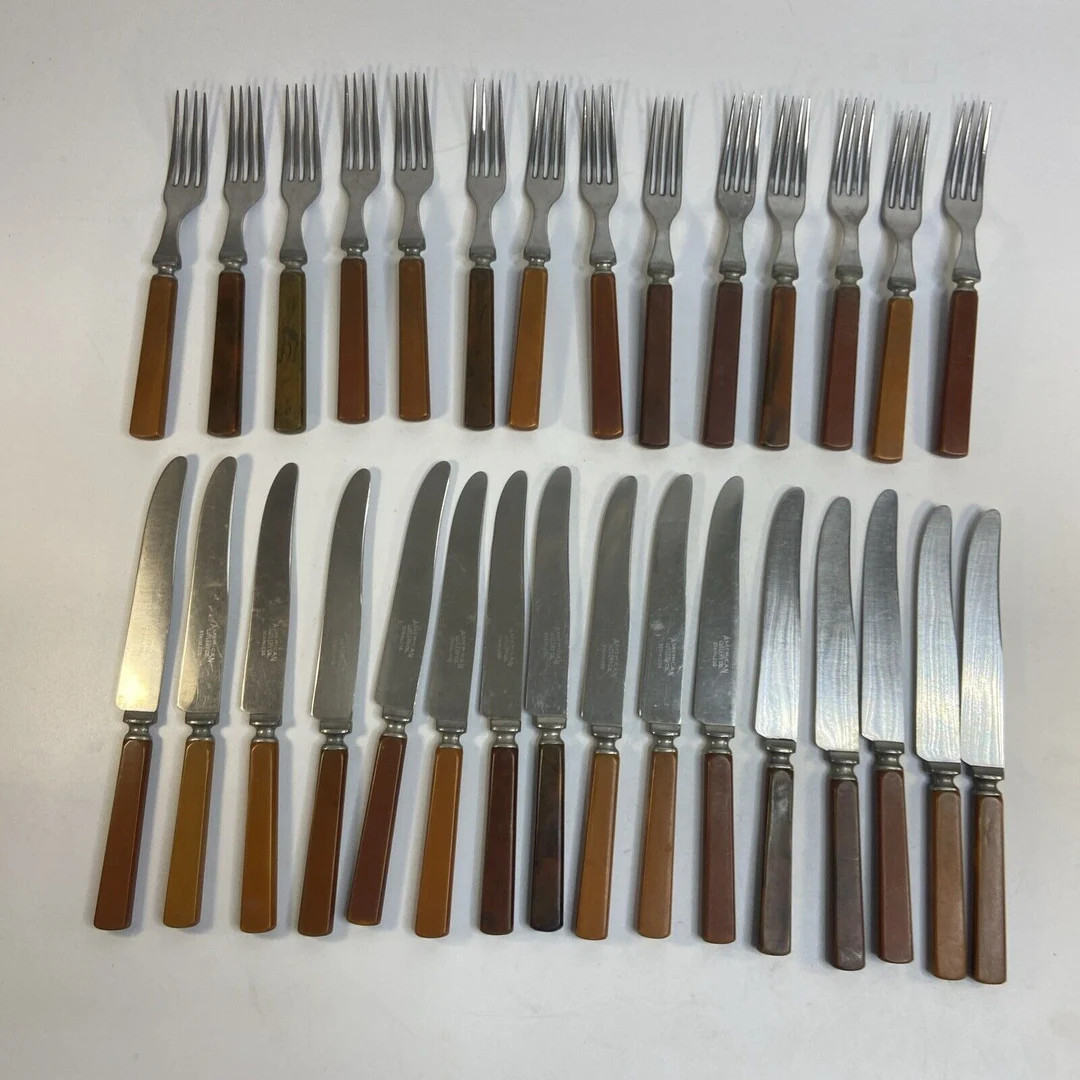 Set 30 Vintage American Cutlery Co SS Silverware Brown Bakelite Handles Flatware - Etsy | Etsy (US)