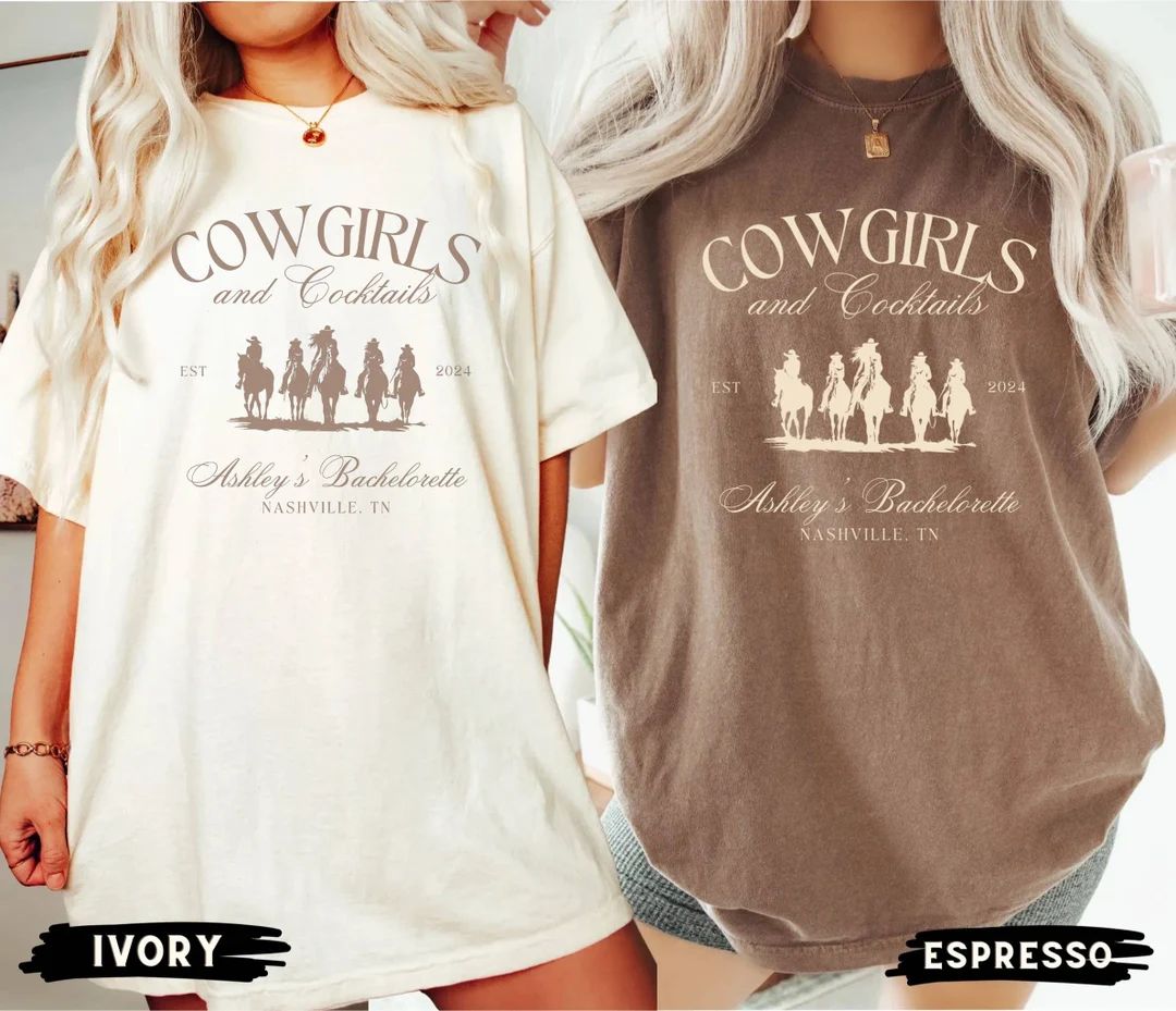 Bachelorette Party Shirts, Custom Location Bachelorette Shirts, Cowgirls and Cocktails, Nashville... | Etsy (US)
