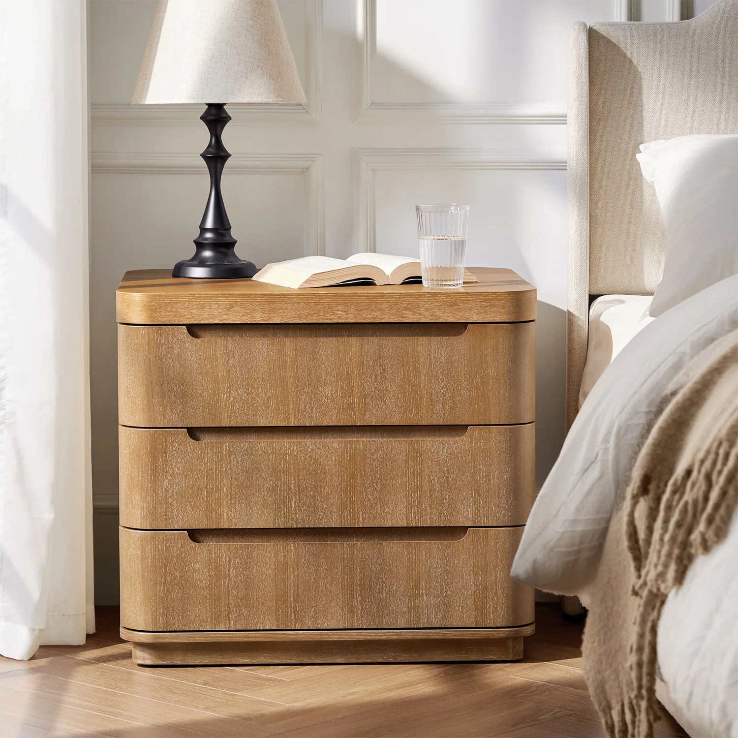 Waynesville Modern 25''W 3-Drawer Nightstand with Hidden Storage Compartment and Charging Station | Wayfair North America