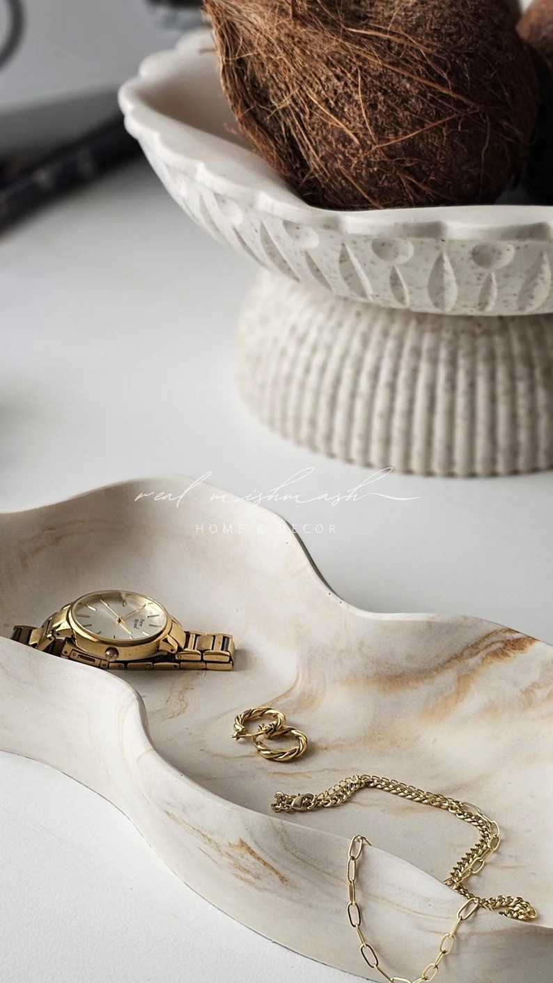 Wavy Tray, Large Marble Bowl, Handmade Gift, Shelf Decoration, Entryway Key Dish, Trinket Tray, J... | Etsy (US)