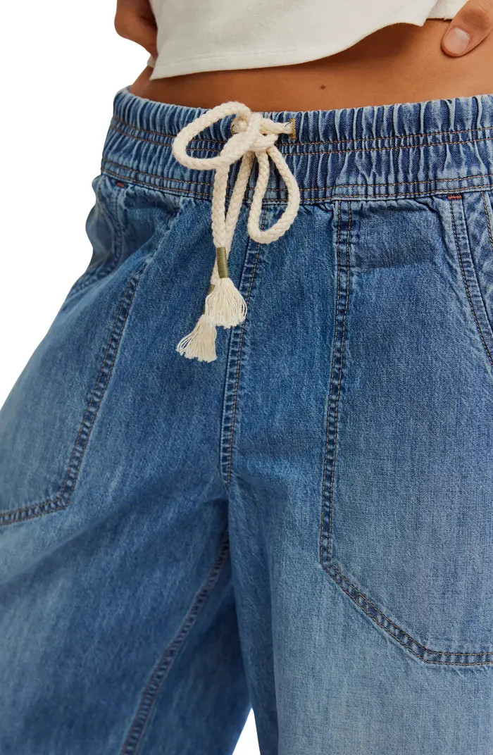 Easy Peasy Wide Leg Mid Rise Denim Drawstring Pants | Nordstrom
