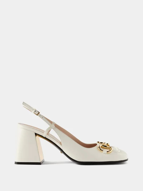 Gucci - Horsebit 75 Leather Slingback Pumps - Womens - White | Matches (US)