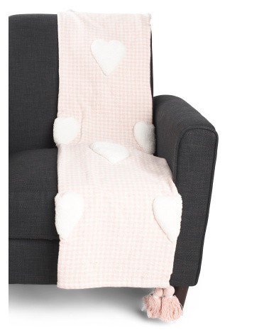 Plaid With Tufted Hearts Throw | TJ Maxx