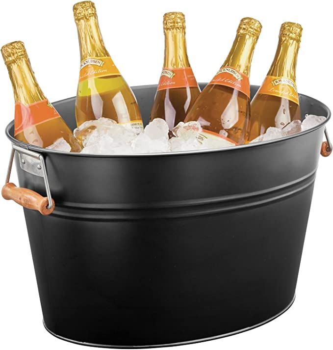 mDesign Large Metal Beverage Tub Oval Cooler for Beer, Wine, Ice, and Drinks - Portable 4.75 Gall... | Amazon (US)