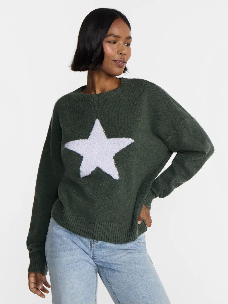 No Boundaries Motif Sweater, Lightweight, Women's and Women's Plus XXS-4X | Walmart (US)
