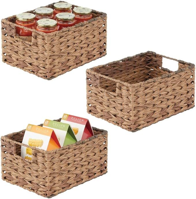 mDesign Woven Plastic Farmhouse Kitchen Pantry, Laundry Cube Storage Organizer Basket Bin with Ha... | Amazon (US)