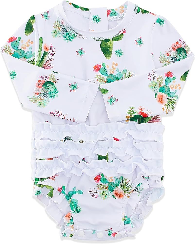 BFUSTYLE Baby Girls Ruffle Swimsuit Hawaiian Rashguard Shirt Toddler Long Sleeve Swimwear with Zi... | Amazon (US)