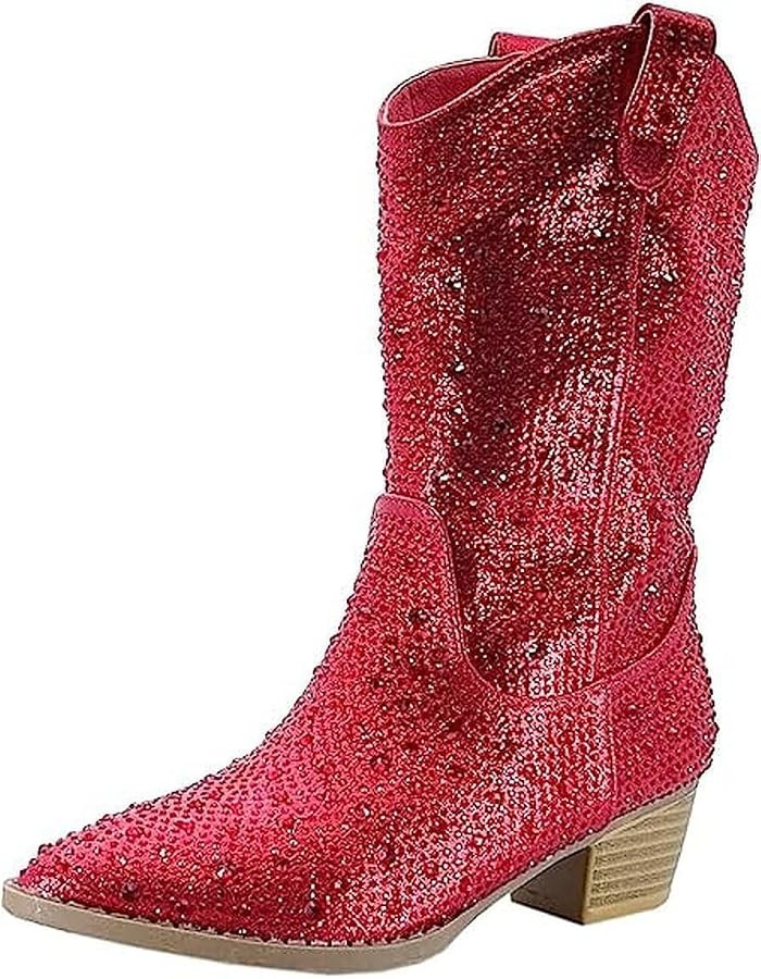 Forever Girls/Kids Rhinestone Western Cowgirl Cowboy Pointed Toe Low Heel Boots | Amazon (US)