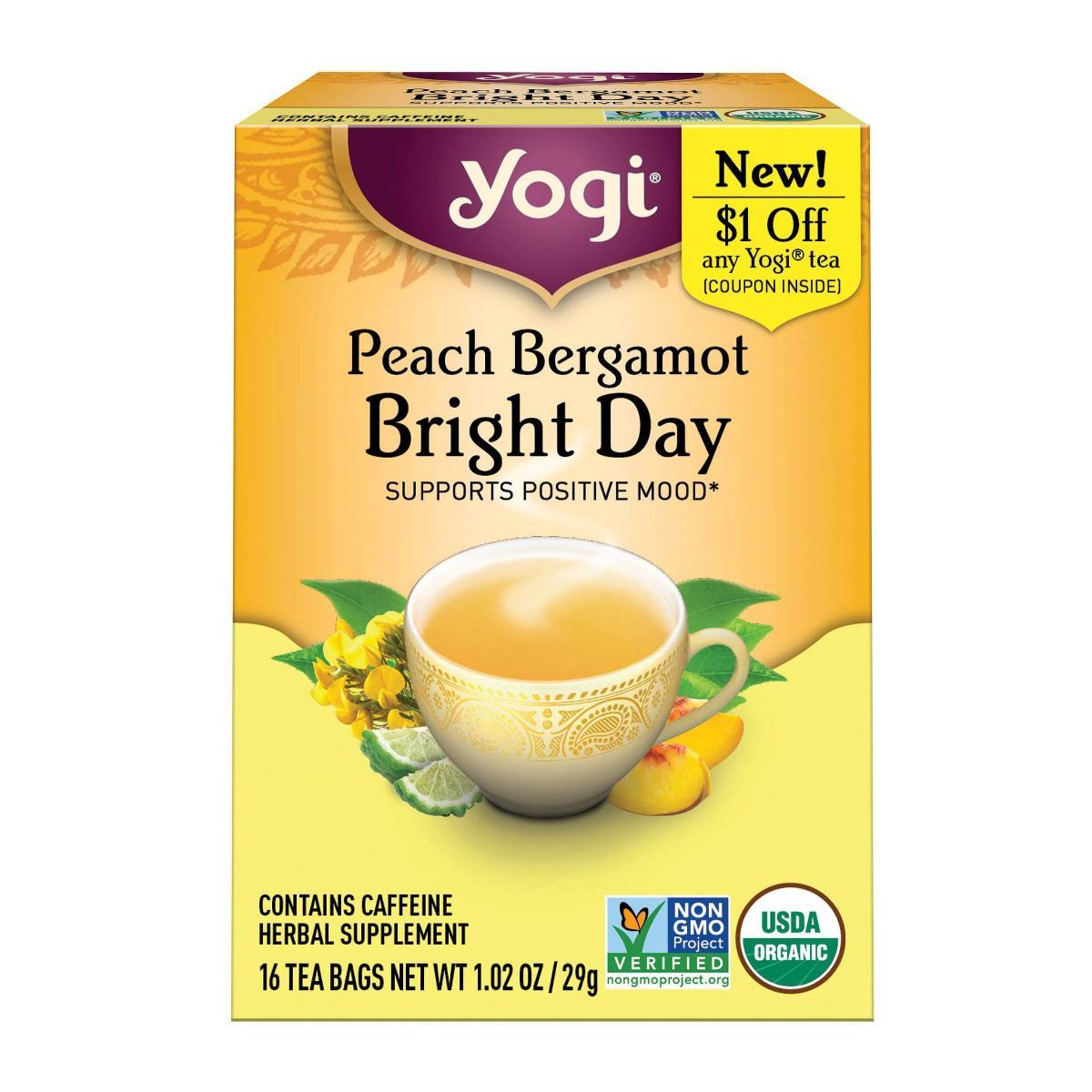 Yogi Tea Peach Bergamot Bright Day Tea - 16ct/1.02oz | Target