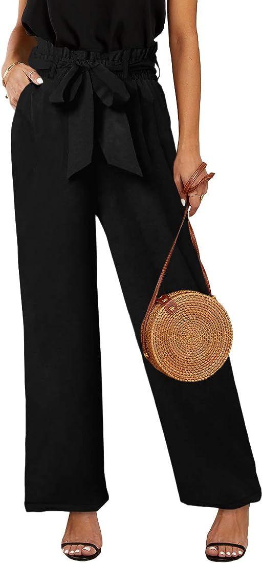Amazon.com: SySea Womens Wide Leg Palazzo Pants High Waisted Casual Cropped Paperbag Flowy Trouse... | Amazon (US)