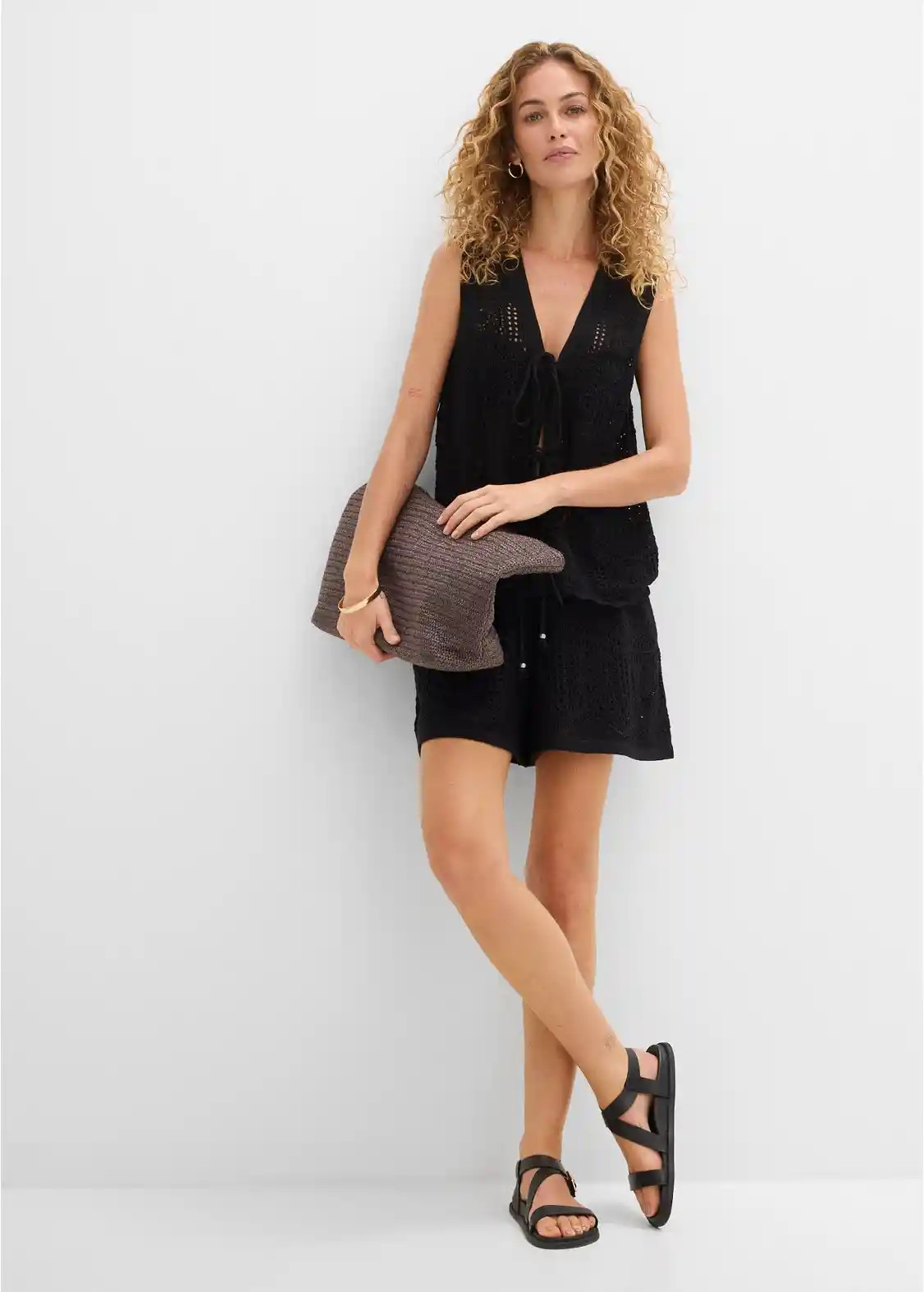 Ajour-Strickweste zum Binden - schwarz - Damen | bonprix | Bonprix DE