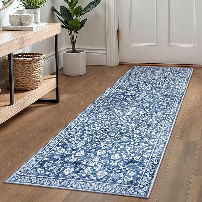 Vintage 2x6 Runner Rug, Denim Blue White Washable Runners for hallways, Super Soft Kitchen Runner... | Amazon (US)