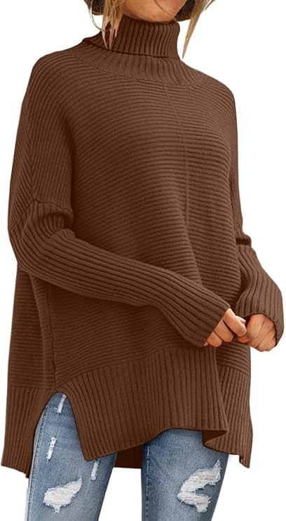 LILLUSORY Women's Oversized Turtleneck Sweaters Fall Batwing Sleeve Ribbed Tunic Sweater | Amazon (US)