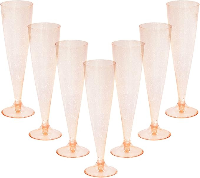 Homy Feel 30 Pack Rose Gold Glitter Plastic Rose Gold Wine Glasses,5OZ Champagne Flutes Disposabl... | Amazon (US)