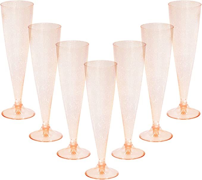 Homy Feel Rose Gold Glitter Plastic Rose Gold Wine Glasses 30 Pack,5OZ Champagne Flutes Disposabl... | Amazon (US)