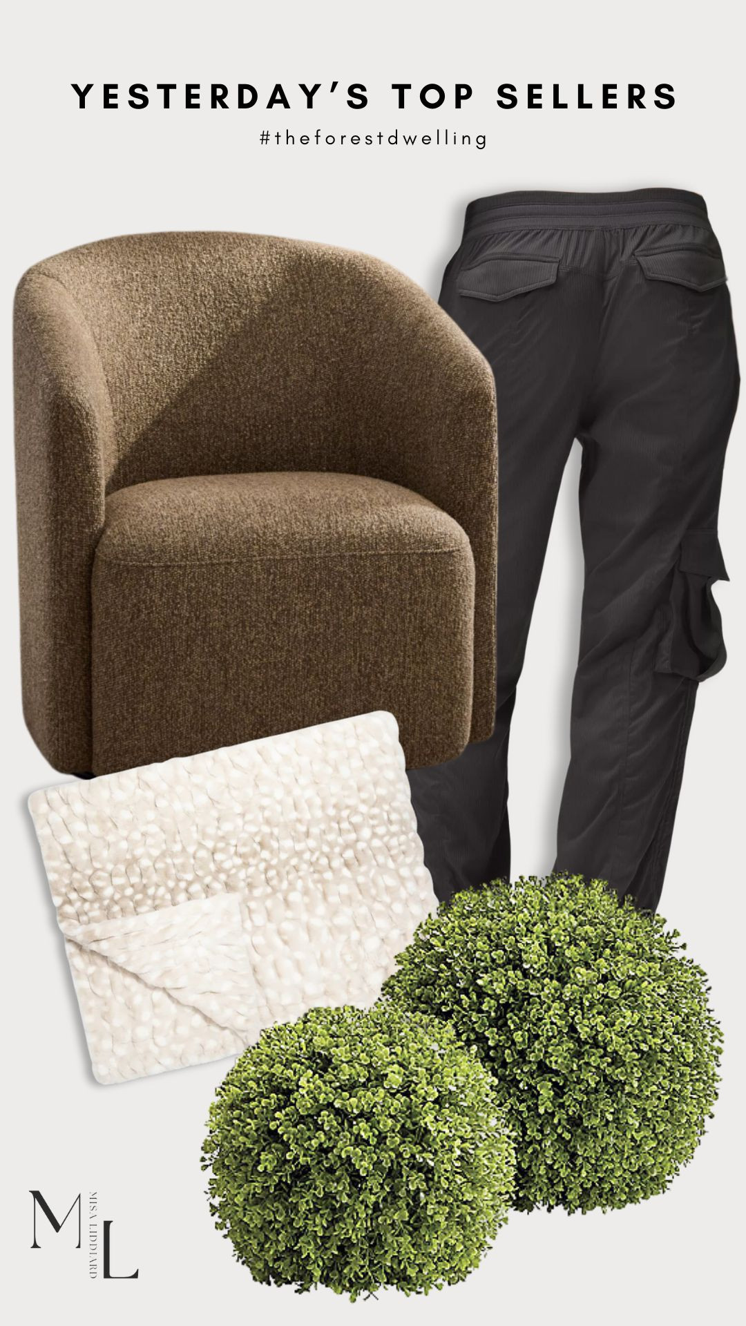Sharing yesterday's top sellers. These faux boxwoods are amazing quality and so easy to style. They have a nice heavy weight to them so they stay in place when used in a planter. I have two of the Preston swivel chairs in the color Mocha. The Dance Studio wide leg cargo pants are a must have. 

 #LTKHome #LTKStyleTip