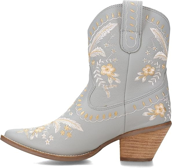 Dingo Womens Primrose Embroidered Floral Snip Toe Casual Boots Ankle Mid Heel 2-3" - Black | Amazon (US)