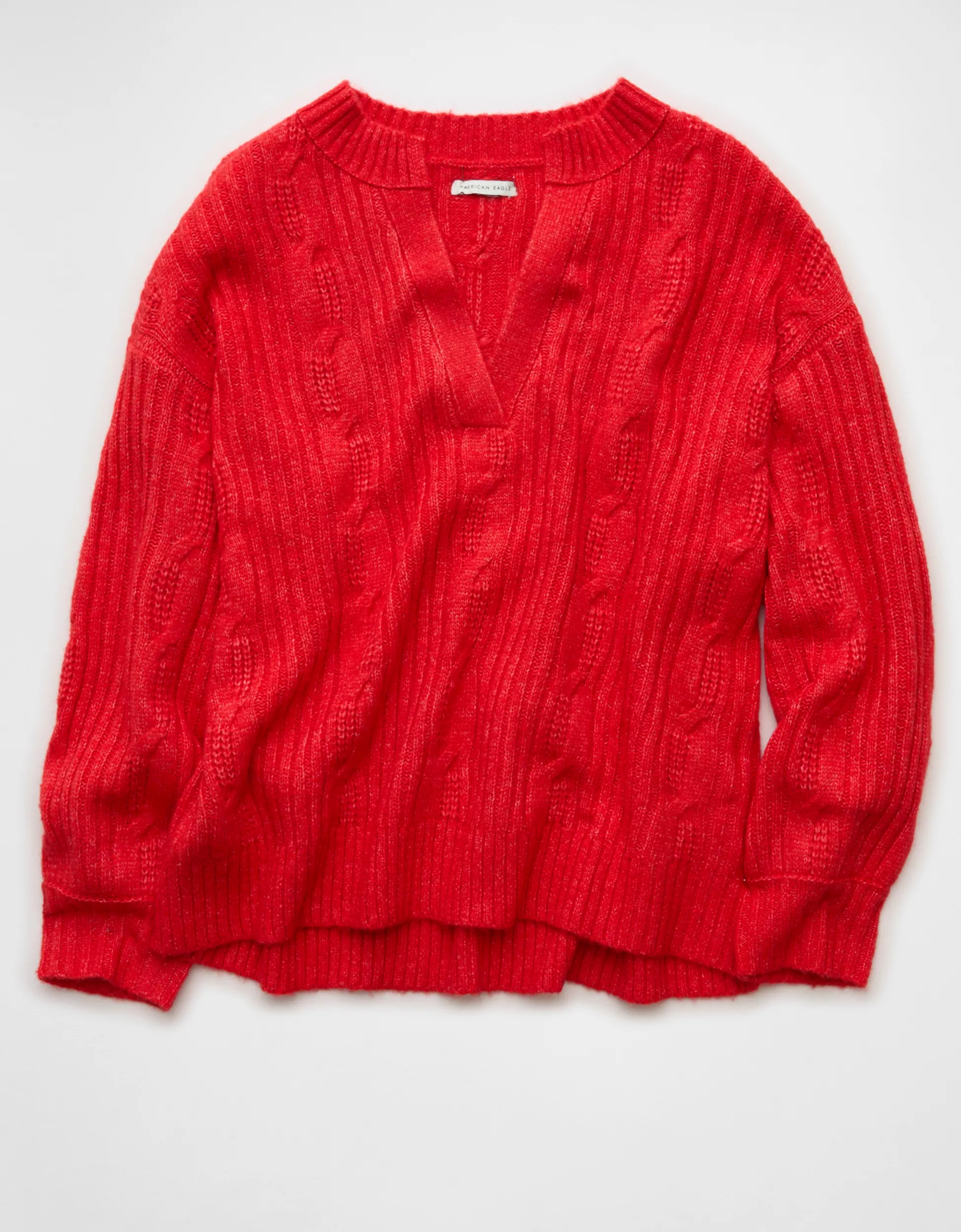 AE Whoa So Soft Notch Neck Cable Sweater | American Eagle Outfitters (US & CA)