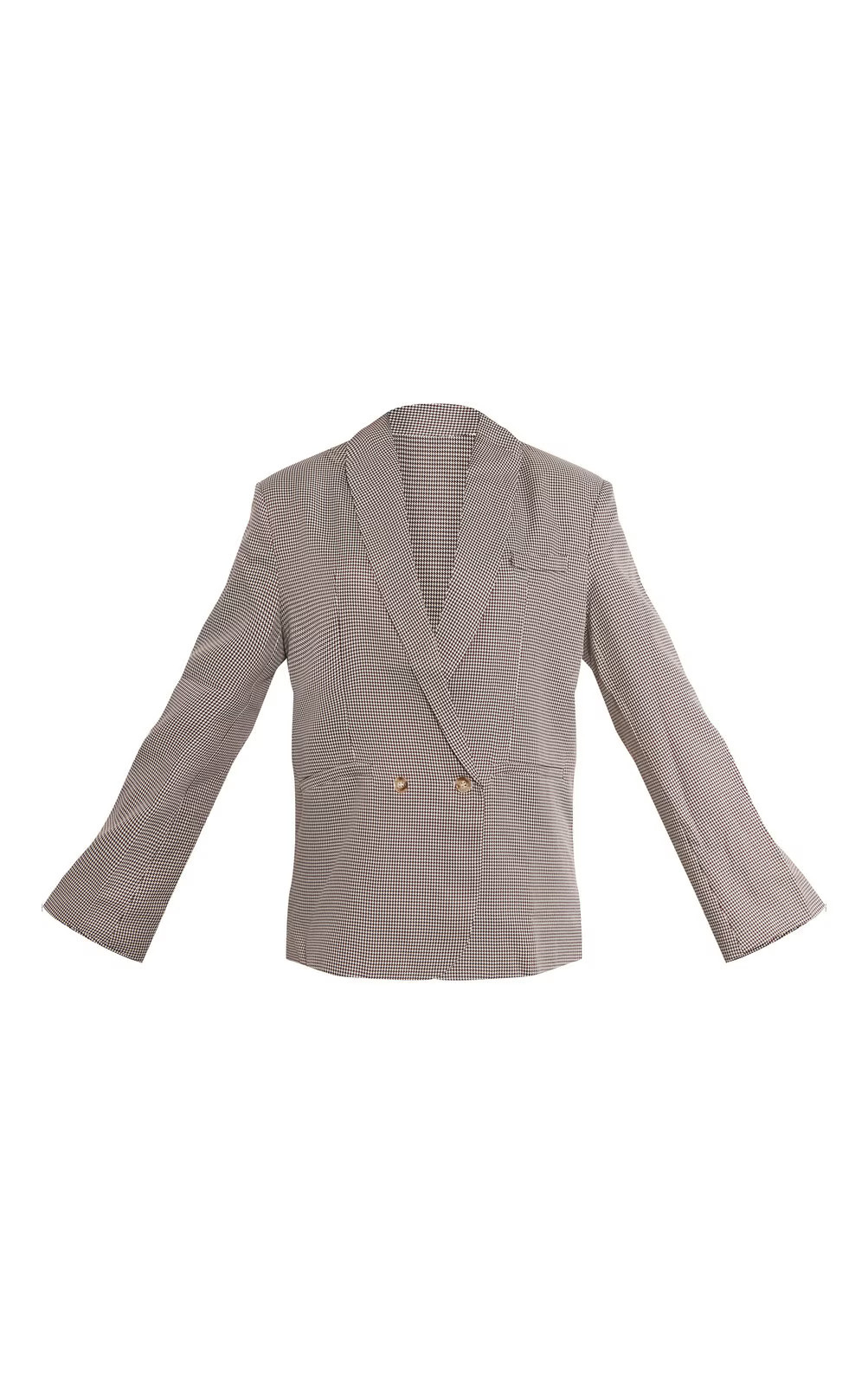 Brown Houndstooth Shoulder Padded Oversized Curved Hem Blazer | PrettyLittleThing UK