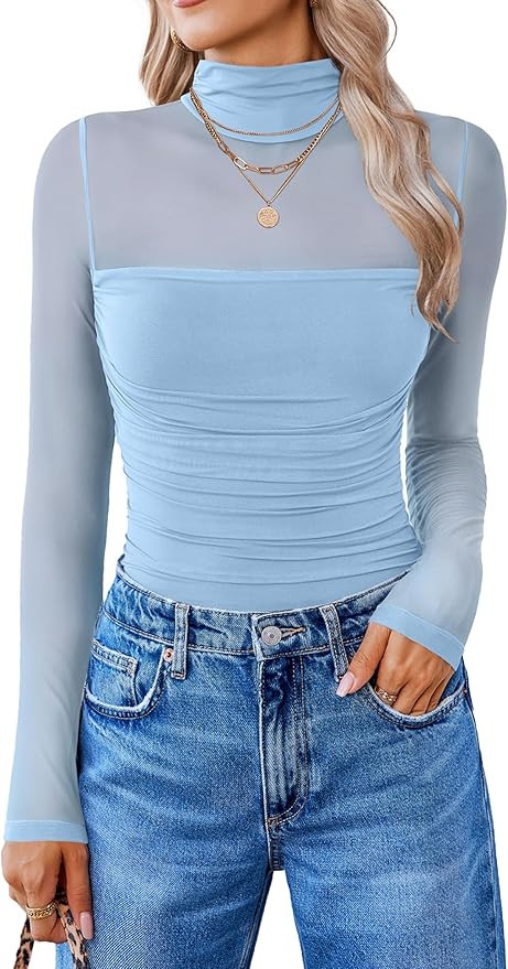 Avidlove Women Long Sleeve Bodysuit Turtle Neck Shapewear Body Suits Mesh One Piece Leotard Shirt... | Amazon (US)