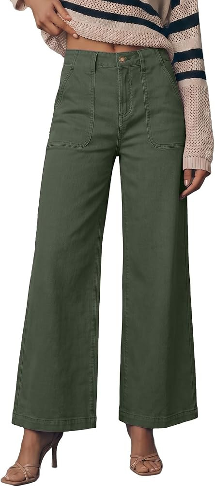 Sidefeel Womens Wide Leg Jeans High Waisted Stretchy Straight Leg Baggy Denim Pants with Pockets | Amazon (US)