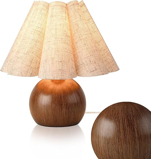Farmhouse Cute Small Table Lamp, Wood Grain Vintage Table Lamps for Bedroom Nightstand, Cute Mini... | Amazon (US)