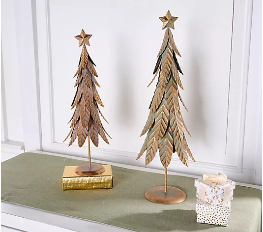 Cozy Cottage by Liz Marie Set of 2 Metal Gold Leaf Trees - QVC.com | QVC