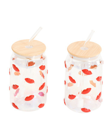 2pk Embossed Red Lips Luster Sipper | TJ Maxx