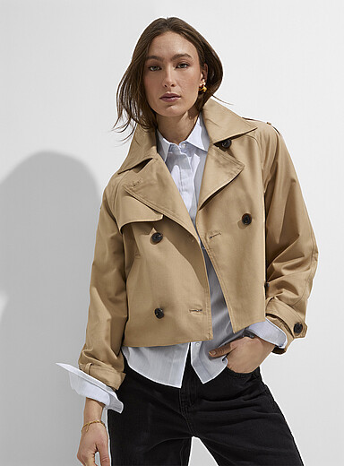 Cropped double-breasted trench coat | Simons