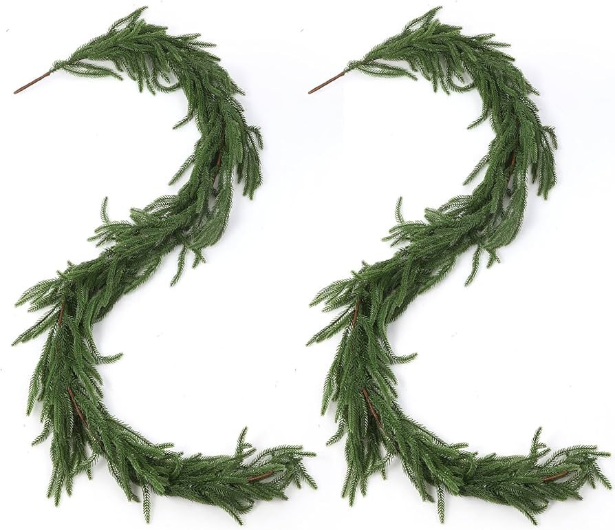 2 Pcs 6FT Artificial Norfolk Pine Garland, Christmas Real Touch Winter Pine Garlands Realistic, G... | Amazon (US)