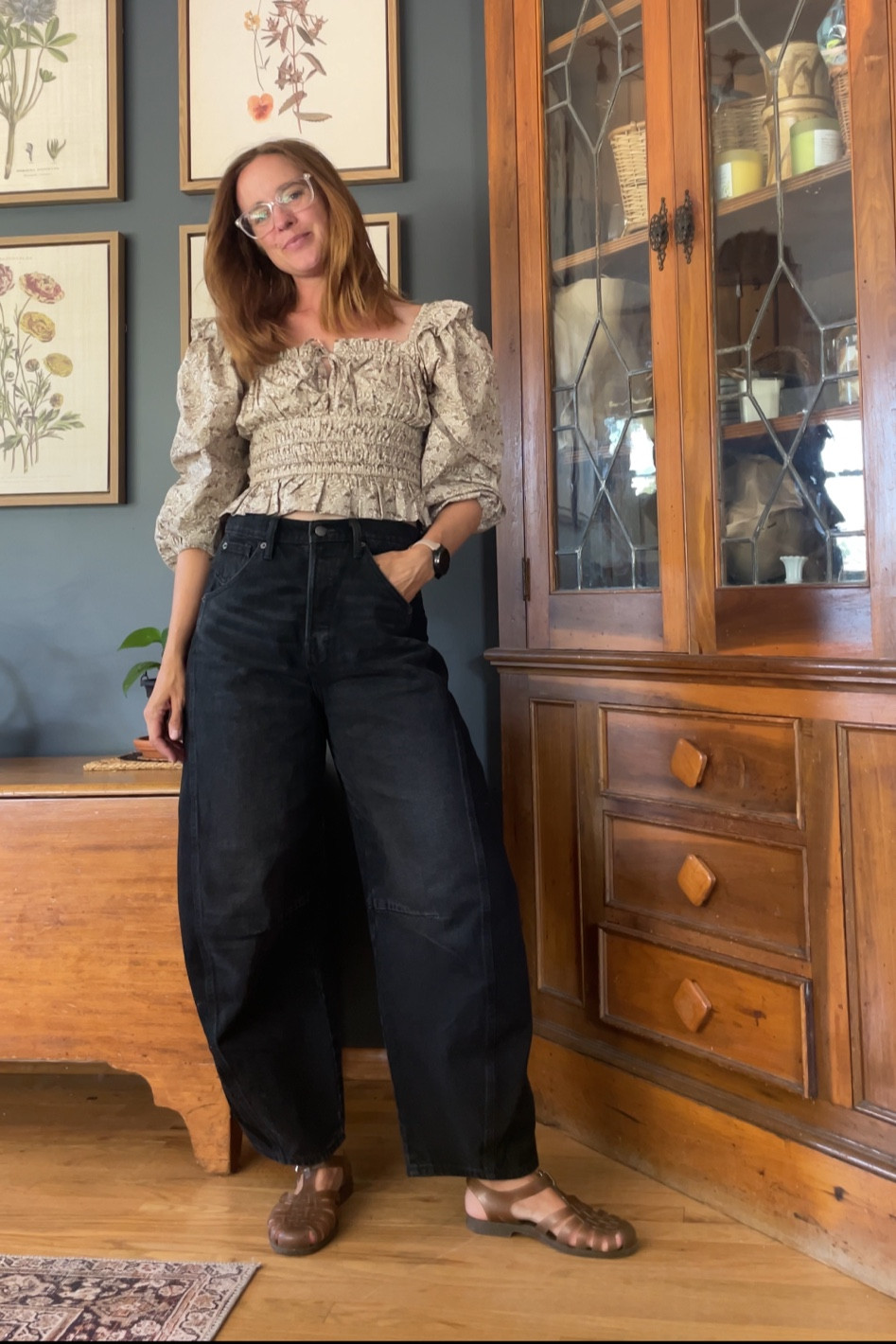 Barrel jeans, black 100% cotton -/ bought my usual 6 for a roomy fit but could have sized down 