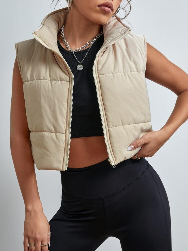 Sleeveless Zip Up Crop Puffer Coat | SHEIN